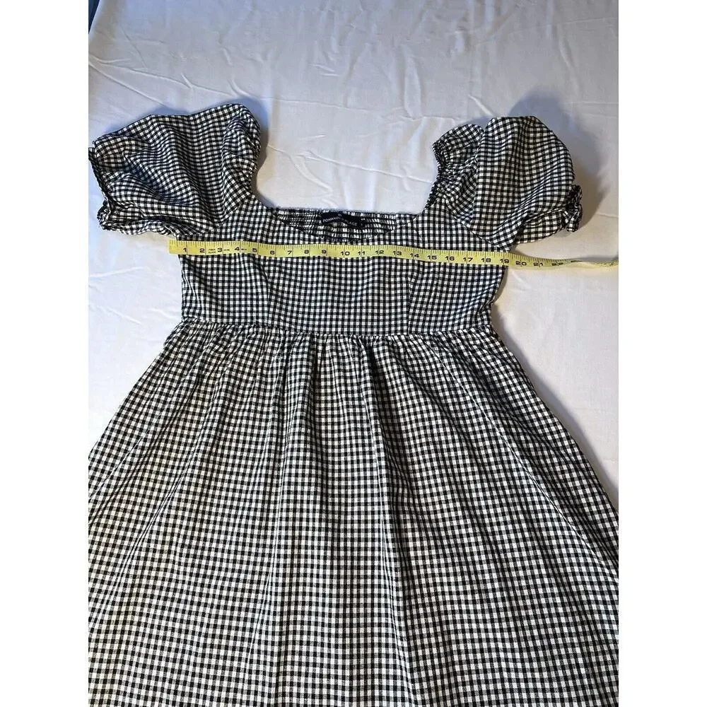 Pomander Place Black & White Gingham Puff-Sleeve Mini Dress